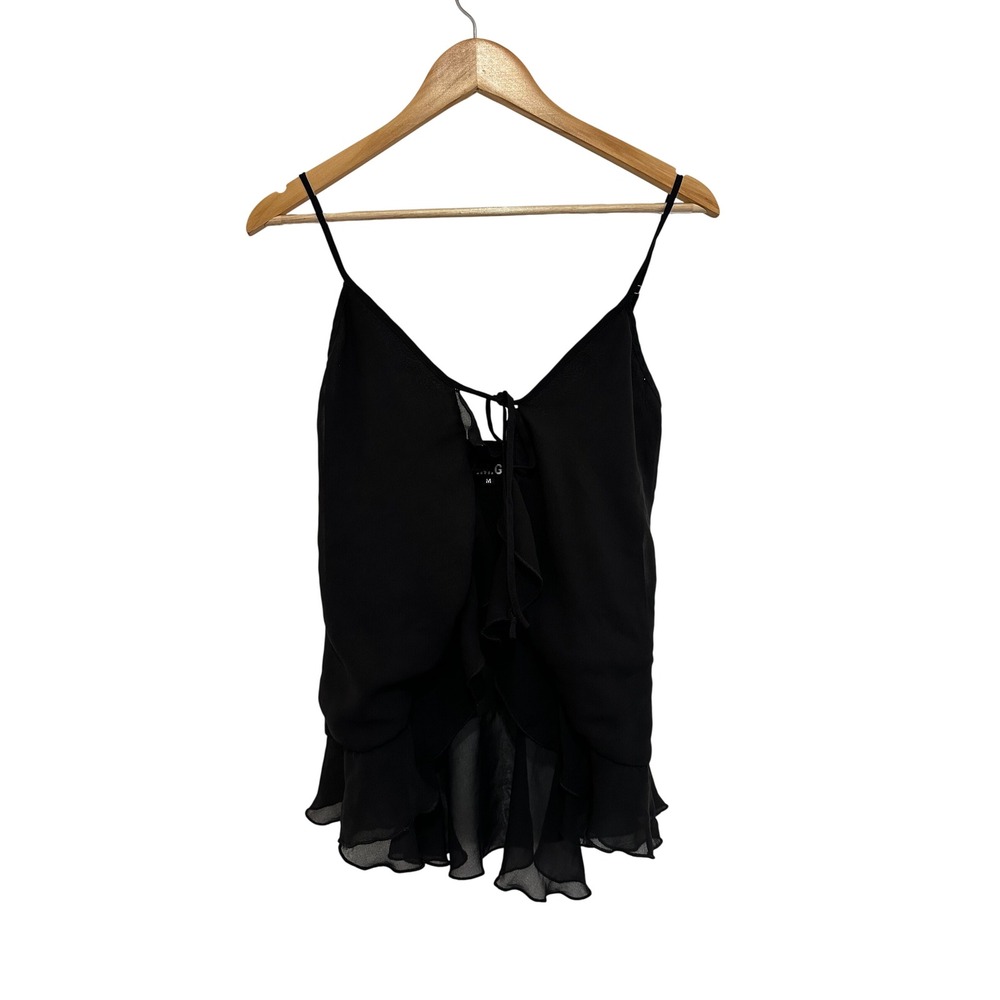 I.AM.GIA Black Ruffle Chiffon Camisole Tie Front Top Medium Fairycore Whimsygoth